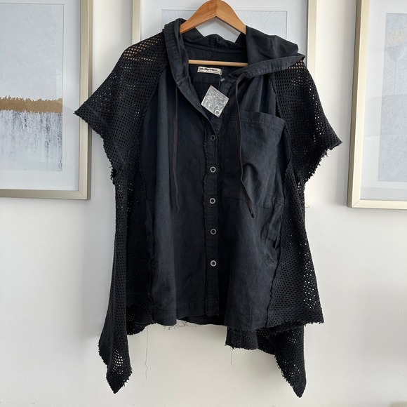 NEW Free People Tunic Womens Medium 100% Cotton Lagenlook Hooded Mesh Top Blouse - Picture 8 of 11